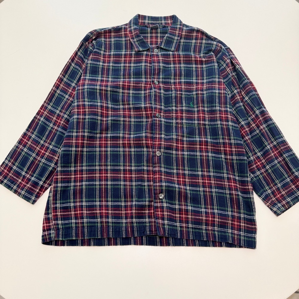 Polo Ralph Lauren Plaid Navy Red Cotton Flannel Button Down Shirt Mens XL